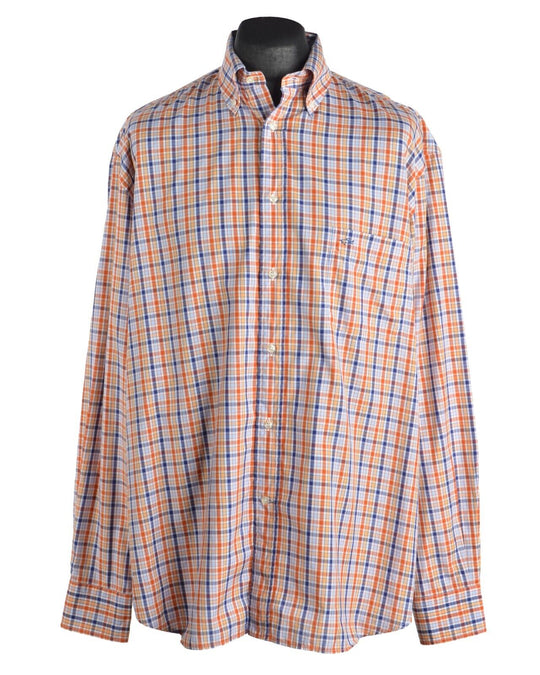 PAUL&SHARK Yachting Shirt Blue Orange Check Cotton Men's Button Down Size 43