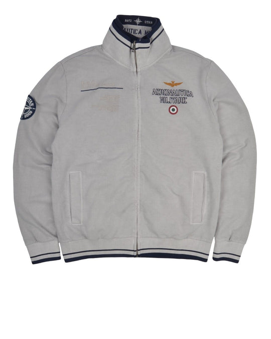 AERONAUTICA MILITARE Full Zip Sweater Gray Cotton Mens Big Logo Cardigan Size XL