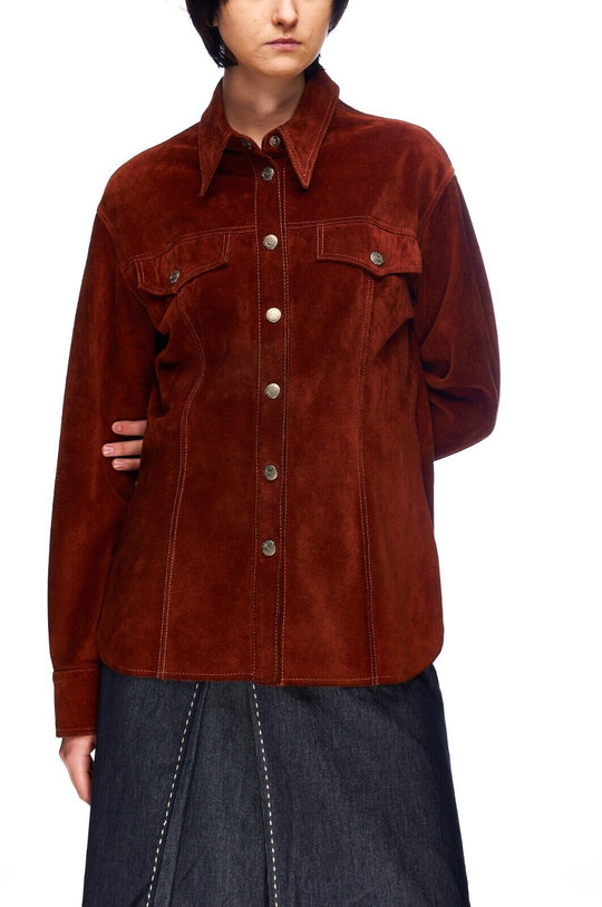 Vintage DOLCE GABBANA Ochre Suede Leather Jacket Western Womens Size 46 IT