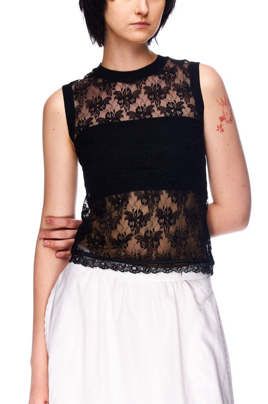 DOLCE GABBANA Black Womens Floral Crochet Knit Sleeveless Top Size ~ S