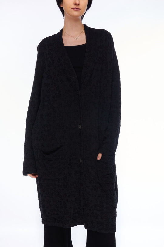 TRANSIT PAR-SUCH Coat Black Cotton Linen Women's Long Jacket Cardigan Size 4
