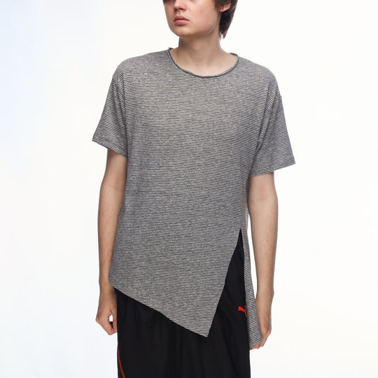 ALLSAINTS Meli Stripe Tee Shirt Grey Melange Cotton Mens T-Shirt Size S
