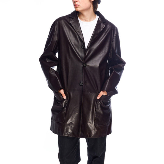 JIL SANDER by RAF SIMONS Leather Coat Brown Mens Jacket Size 48 IT