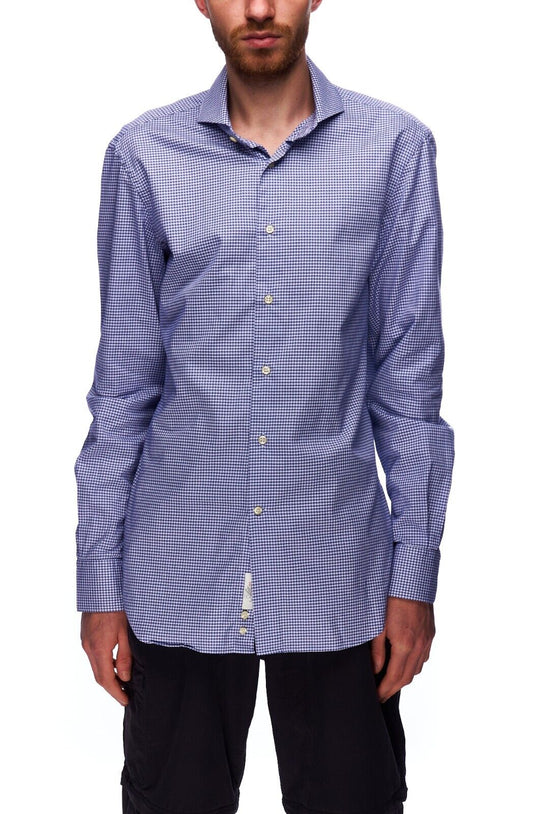 BOGGI Milano Dress Shirt White Navy Houndstooth Cotton Men's Size 40 / 15 3.4