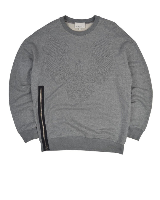 3.1 PHILLIP LIM Sweatshirt Gray Cotton Men's Zip Trim Pullover Size S
