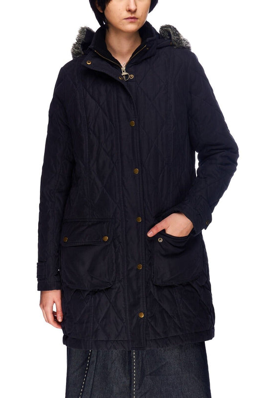 BARBOUR Pennine Quilt Hooded Jacket Navy FibreDown Women's Size 12 US / 16 UK