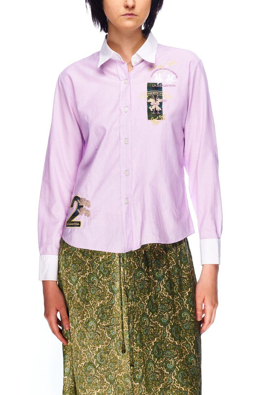 LA MARTINA Shirt Purple Striped Women's Button Up Top Size XL