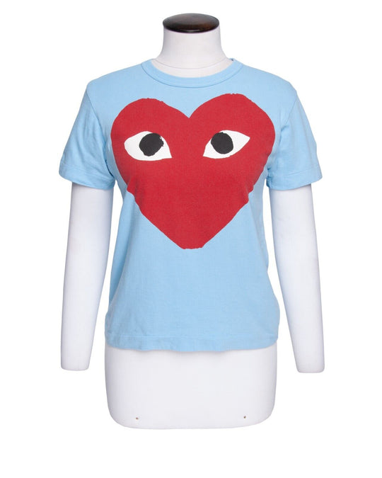 Play COMME DES GARCONS Short Sleeve T Shirt zblue Logo Cotton Womens Size M
