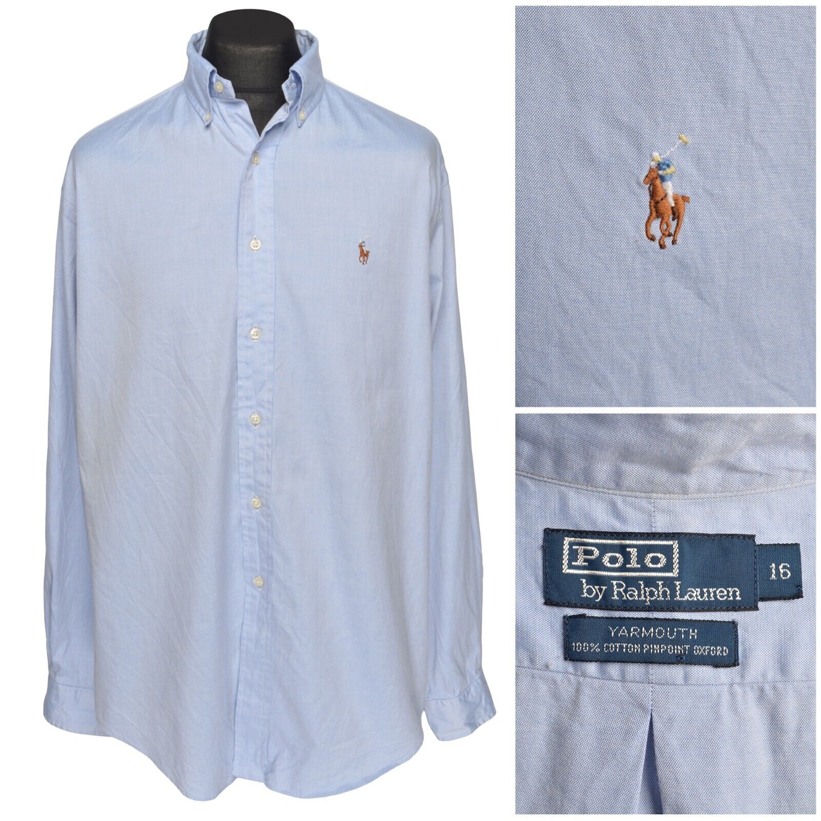 polo ralph lauren yarmouth dress shirt Polo Ralph Lauren Button Down Dress Shirt Yarmouth 100% Cotton Men's 16.5 34/35