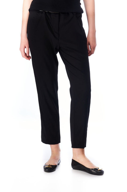 BRUNELLO CUCINELLI Pants Black Wool Women's Cropped Trousers Size 40 IT