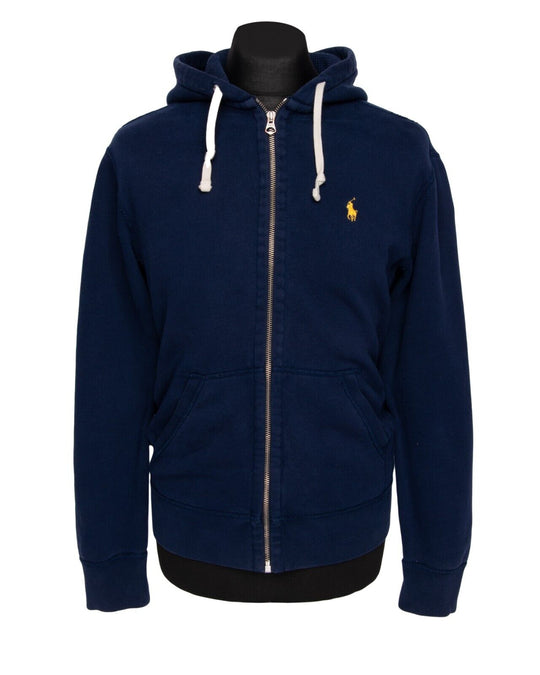 POLO RALPH LAUREN Full Zip Hoodie Navy Blue Cotton Men's Jumper Size S