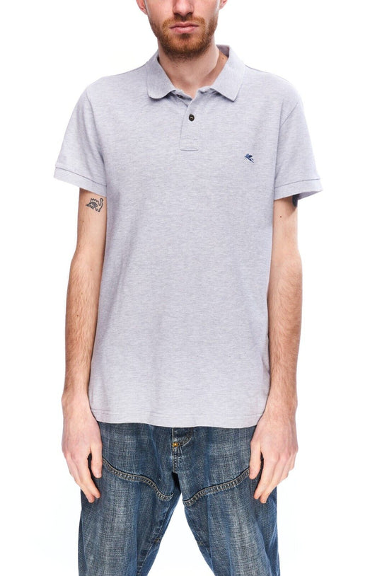 ETRO Polo Shirt Gray Pique Cotton Men's Short Sleeve Size L