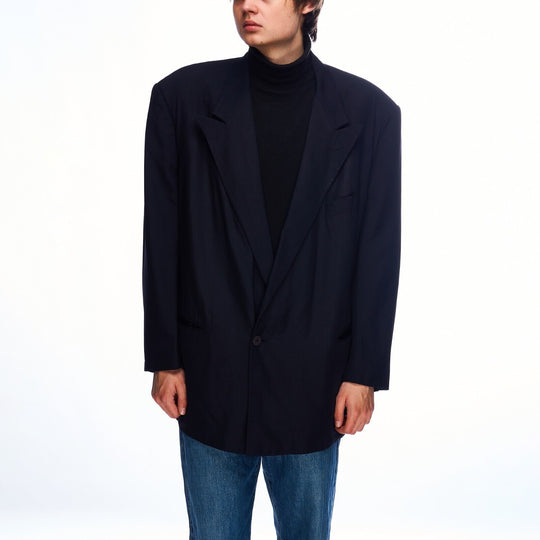 Vintage CORNELIANI Jacket Navy Pure Silk Peak Lapel Mens Blazer Size 56 IT 46 US