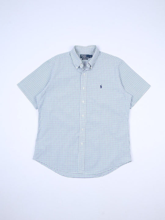 RALPH LAUREN Shirt Green Blue Check Mens Short Sleeve Size L
