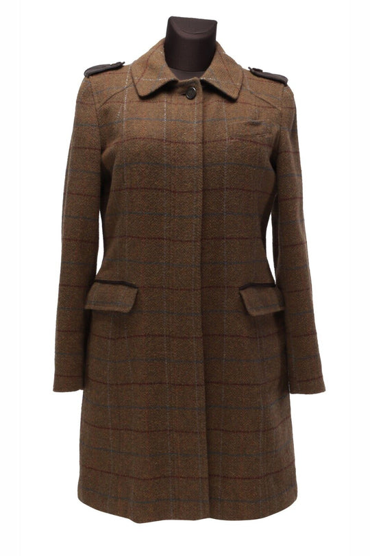 BARBOUR Coat Brown Herringbone Tweed Wool Women's Jacket Size 12 UK / 8 US