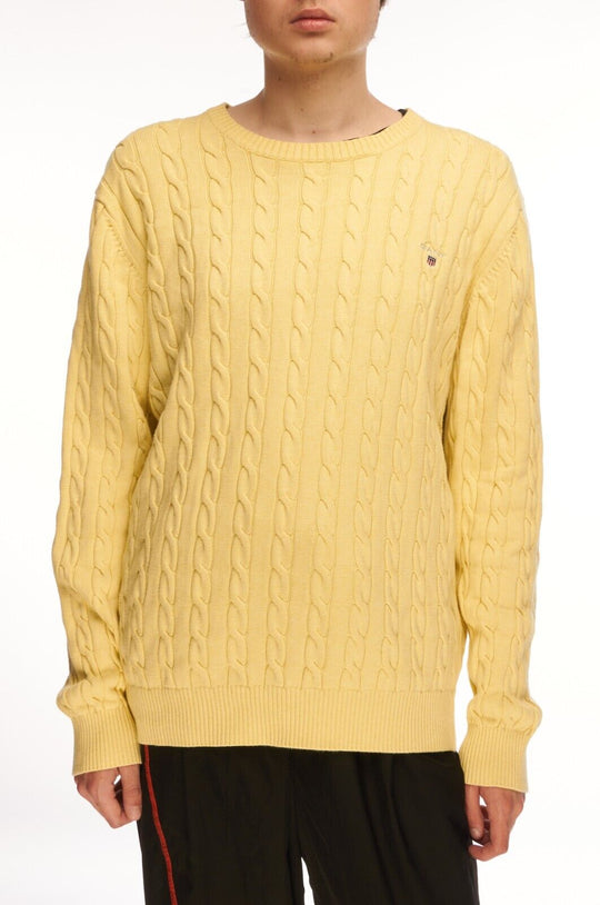 GANT Sweater Yellow Premium Cotton Men's Cable Knit Jumper Size 2XL