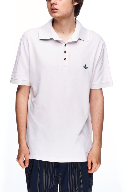 VIVIENNE WESTWOOD Man Polo Shirt White Pique Cotton Men's Size XXL