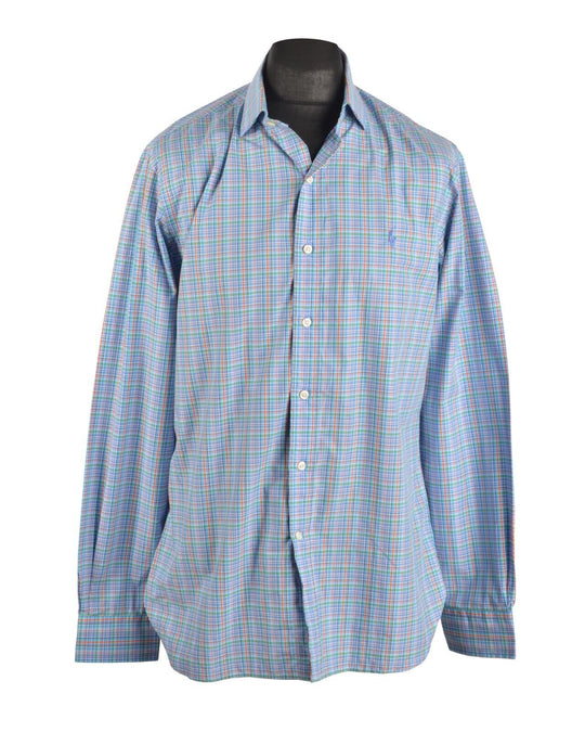 POLO RALPH LAUREN Shirt Blue Check Cotton Men's Button Up Slim Fit Size 16.5