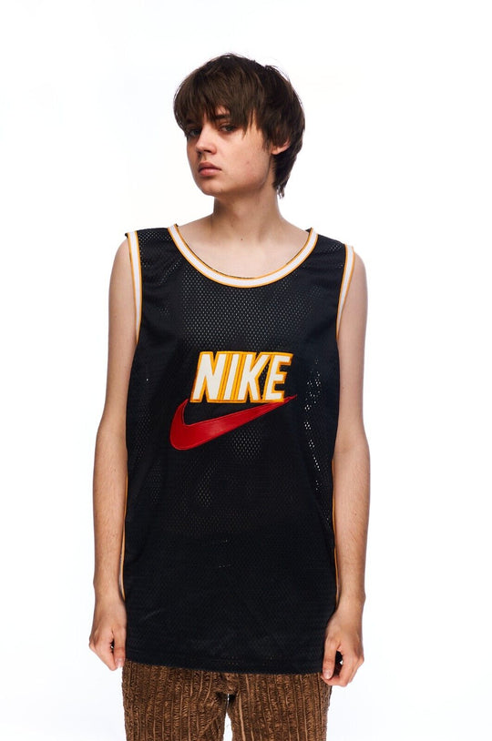 Vintage NIKE Tank Top Black White Cotton Men's Big Logo Jersey Size XL