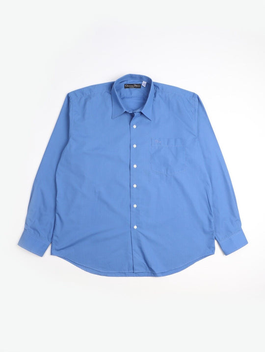 Vintage CHRISTIAN DIOR Paris Shirt Blue Cotton Mens Button Up Size 44 / 17.5