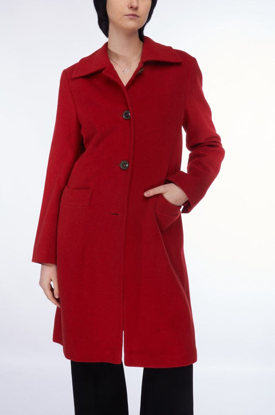 BOGNER Coat Red Angora Wool Women's Overcoat Long Jacket Size 36