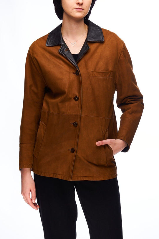 Vintage BURBERRY Jacket Brown Leather Women's Coat Size 8