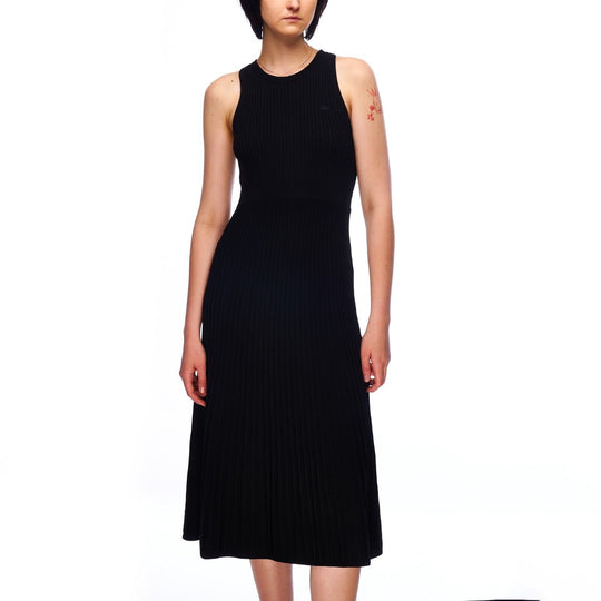 LACOSTE Live Long Dress Black Viscose Women's A-Line Stretch Size 38