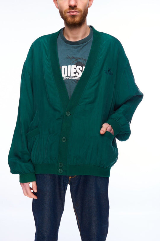 Vintage PAUL & SHARK Cardigan Green Silk Men's Jumper Size XL