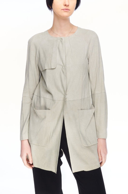 BROGDEN Jacket Gray Goat Leather Women's Perforated Cape Coat Size 40 / XS