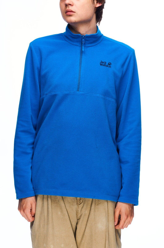 JACK WOLFSKIN Zip Neck Sweater Blue Fleece Men's Jumper Size M