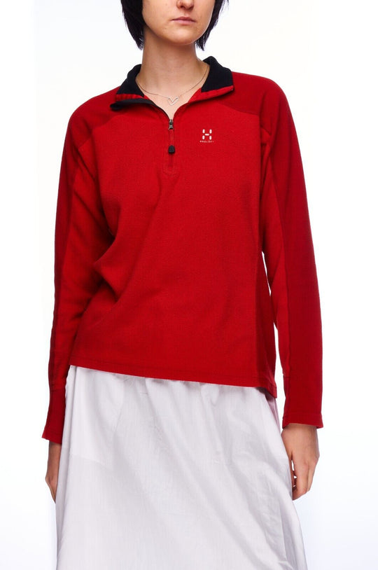 HAGLOFS Zip Neck Sweater Red Fleece Women's Outdoor Polartec Jumper Size L