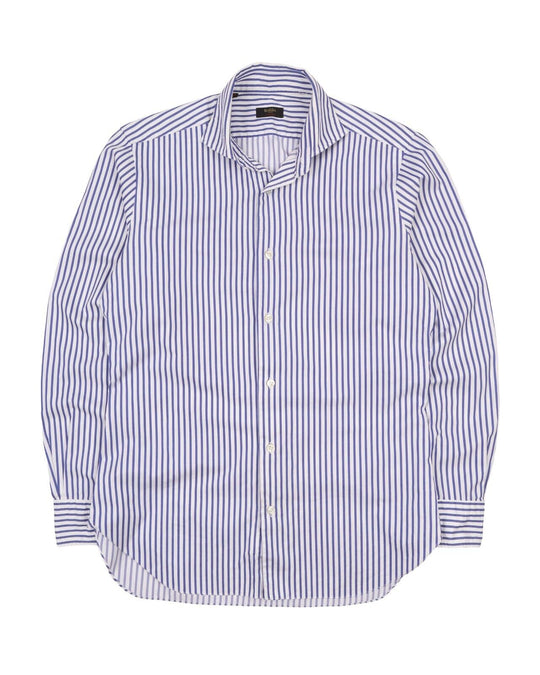 BARBA Napoli Culto Dress Shirt White Blue Stripes Cotton Men's Size 39 / 15