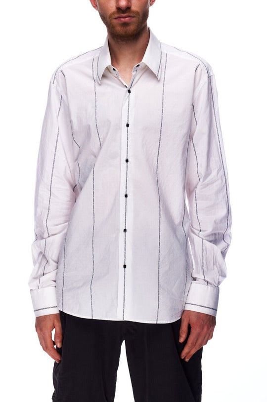 KARL LAGERFELD Shirt White Stripes Cotton Men's Button Up Size 41
