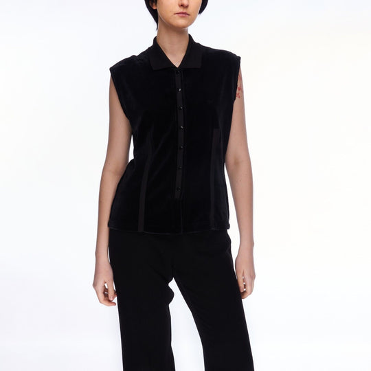 SONIA RYKIEL Vest Black Velour Women's Sleeveless Top Size ~S