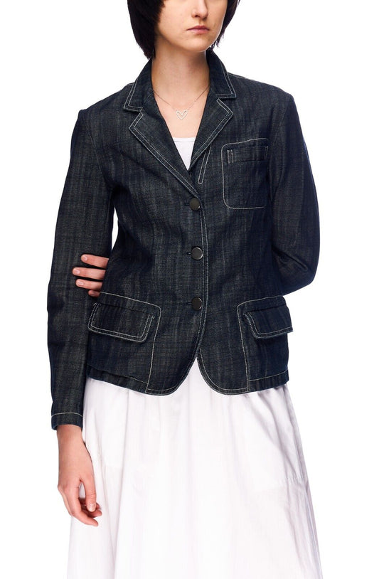 JIL SANDER Blazer Jacket Navy Denim Cotton Women's Size 36