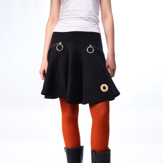 KENZO PARIS Circle Skirt Black Cotton Women's Flared Knee Length Size M