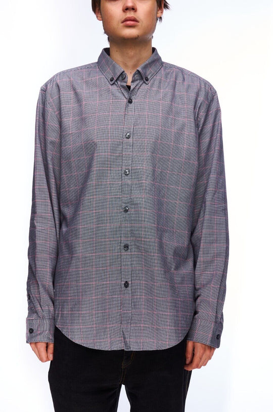 HUGO BOSS Shirt Gray Check Cotton Men's Button Down Size XL