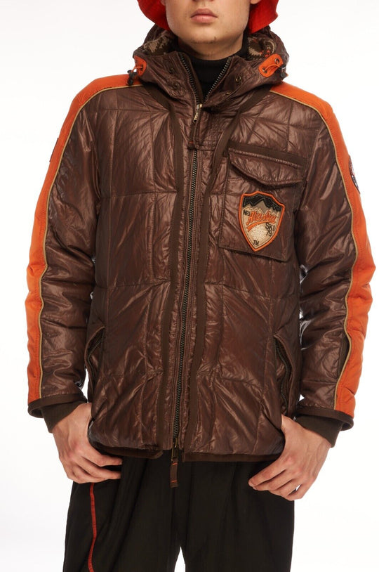 NAPAPIJRI Hooded Jacket Brown Men's Quilted Down Puffer Size S
