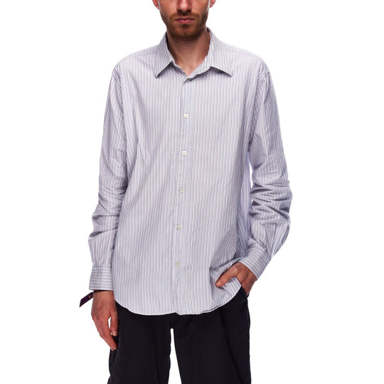 HERMES Paris Shirt Blue Striped Cotton Men's Size 41 / 16