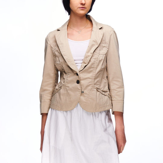 MARC CAIN SPORTS Jacket Beige Cotton Women's 3/4 Sleeve Blazer Size 3