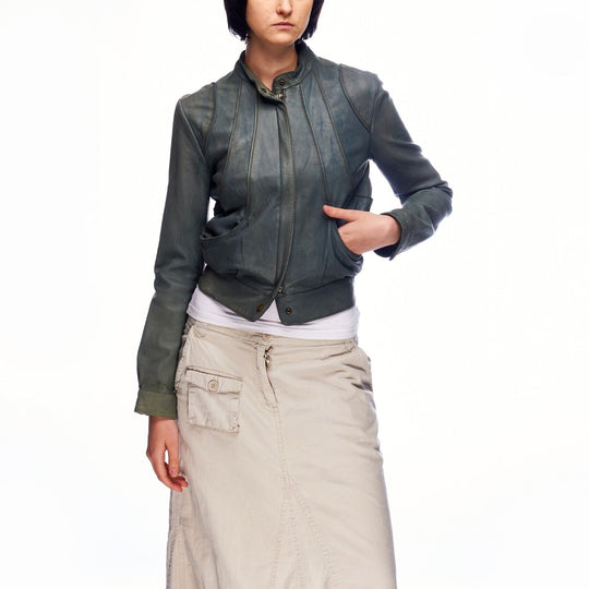 ALLSAINTS Jacket Blue Faded Leather Womens Size 38 EU / 8 US