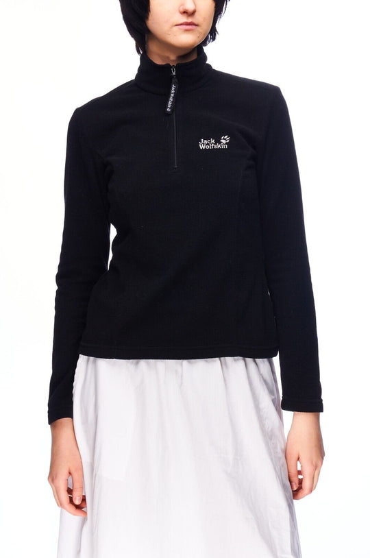 JACK WOLFSKIN Fleece Zip Neck Jacket Black Women's Outdoor Jumper Size S / 10 UK