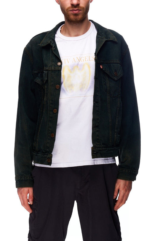 Vintage LEVIS Trucker Jacket Dark Green Denim Cotton Men's Size ~M