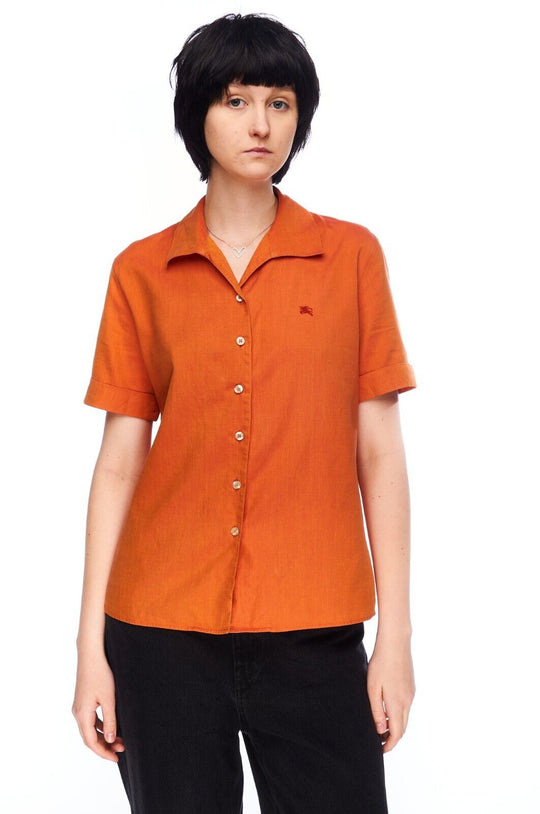 Vintage BURBERRYS Shirt Orange Women's Button Up Size 40