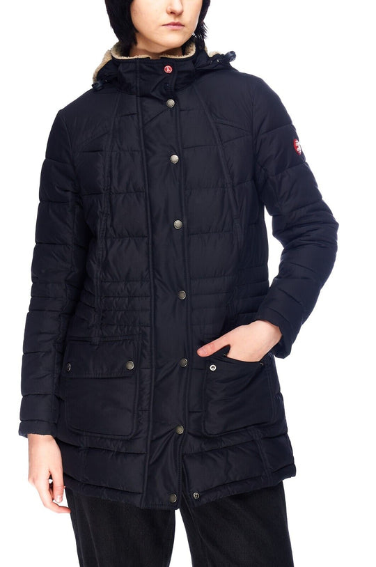 BARBOUR Landry Long Quilt Jacket Navy Womens Hooded Parka Size UK 12 / US 8 / 38