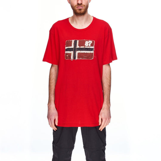 NAPAPIJRI International Crew Neck T-Shirt Red Cotton Men's Big Logo Size XXL