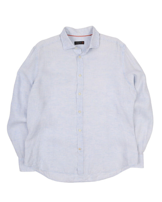 CORNELIANI Dress Shirt Blue Linen Men's Button Up Size M