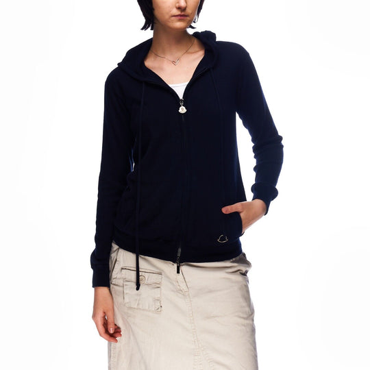 MONCLER Maglione Tricot Cardigan Blue Silk Cashmere Womens ZIp Hoodie Size S