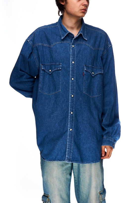Vintage LEVIS Shirt Blue Denim Cotton Men's Button Up Size XL