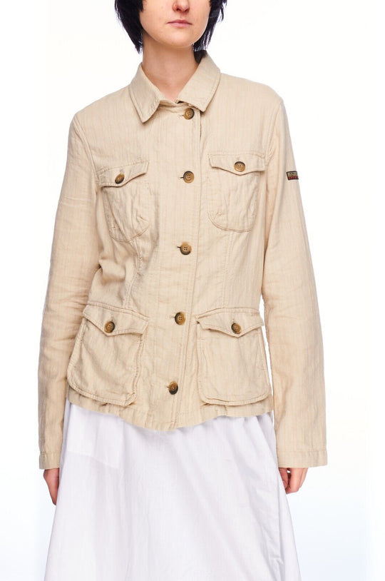 NAPAPIJRI Blazer Jacket Beige Cotton Flax Women's Multipocket Outdoor Size L